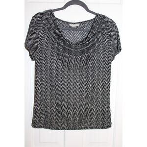Jocelyn Smith Collection BLACK/WHITE Blouse Draped Neck Short Sleeve Size S
